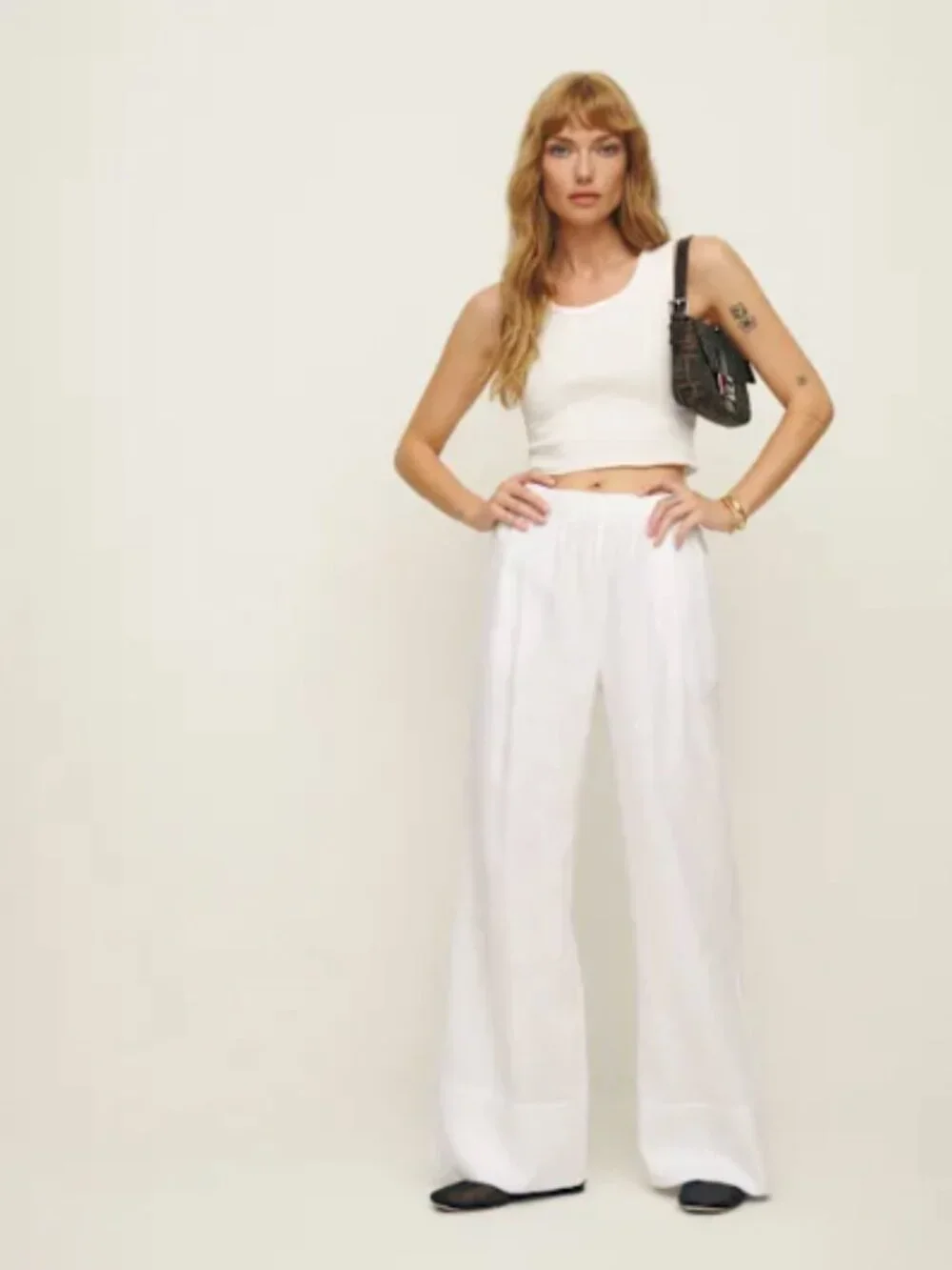 Reformation Fernando Linen Wide Leg Pant Ivory - Size S